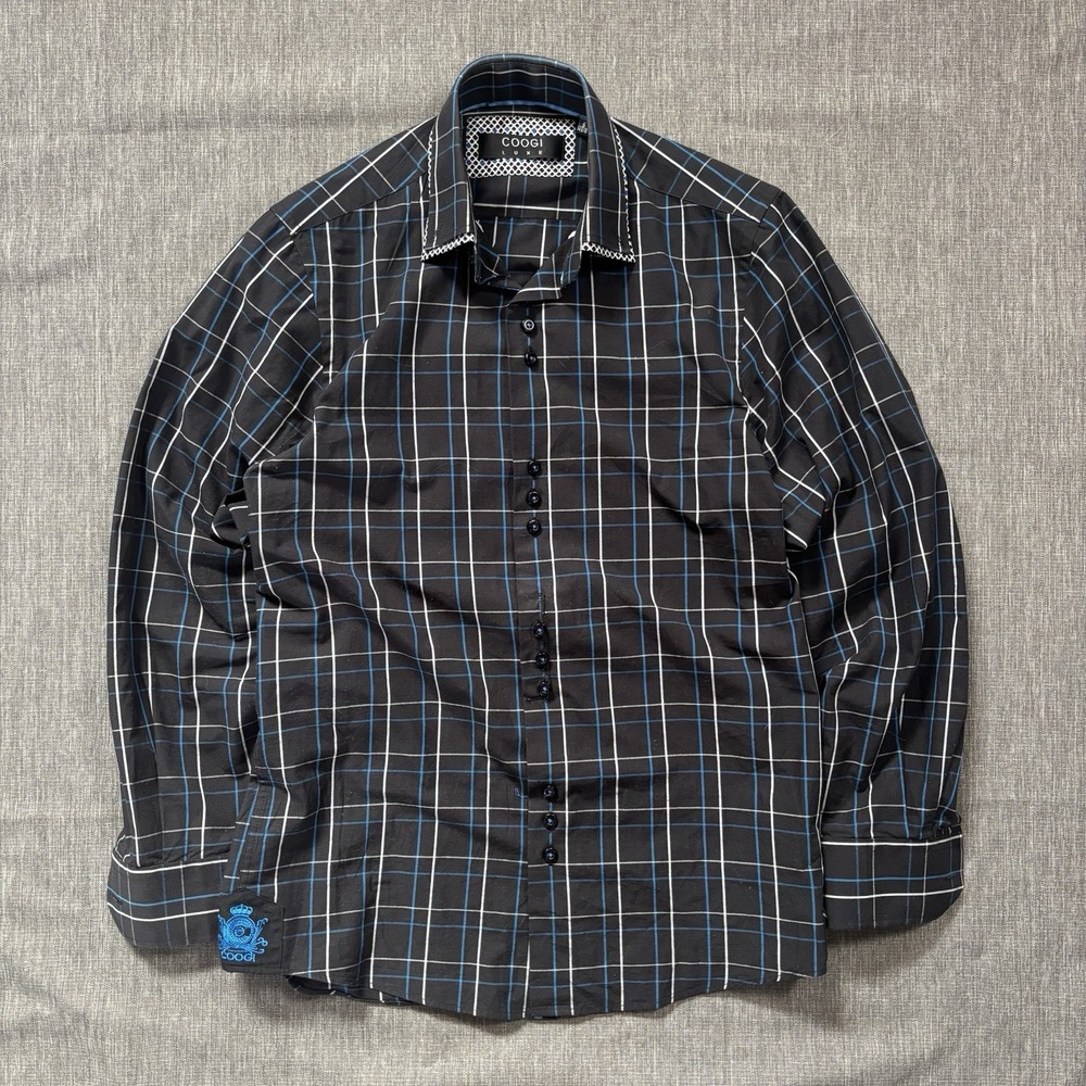 Coogi Luxe black & blue plaid button-up shirt - S